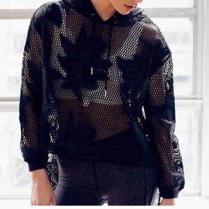Free People Movement Spring Fling Bomber Mesh Hooded Hi-Lo Floral Mesh Top